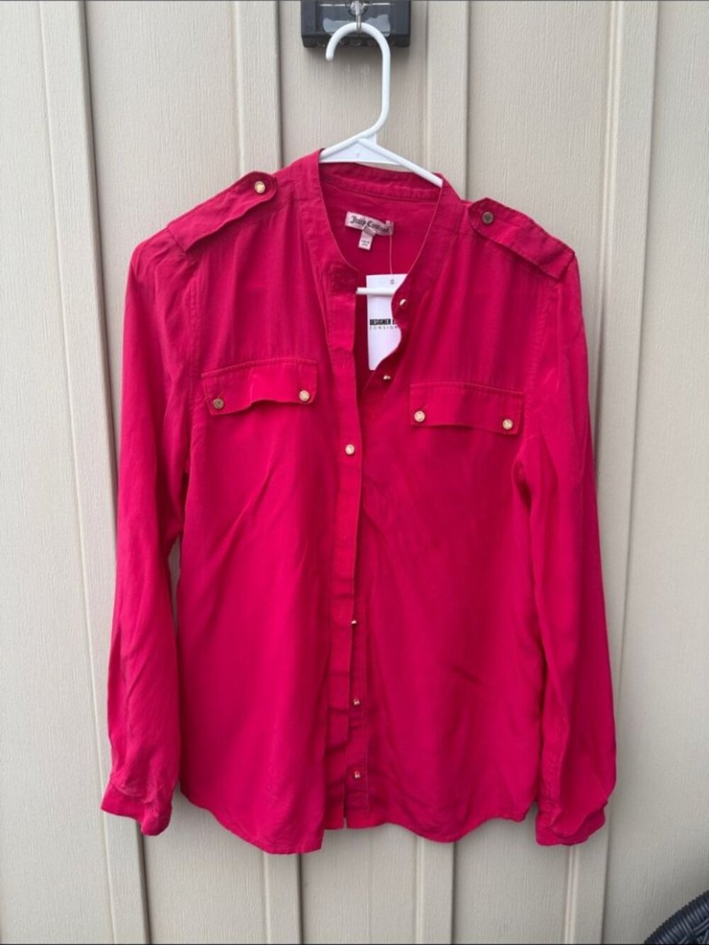 Juicy Couture 100% Silk Bright Fuchsia Gold Button-Front Blouse